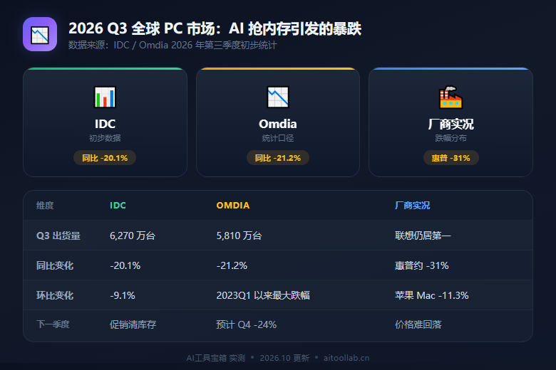 2026 Q3 全球 PC 出货量暴跌