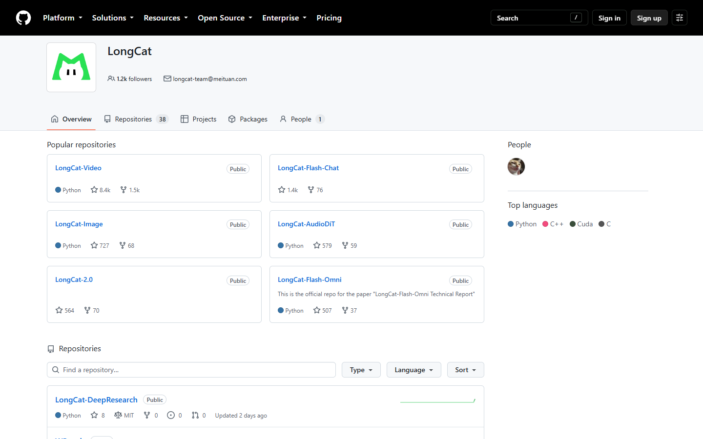 meituan-longcat 的 GitHub 组织页：全模态开源矩阵与 2.0 仓库