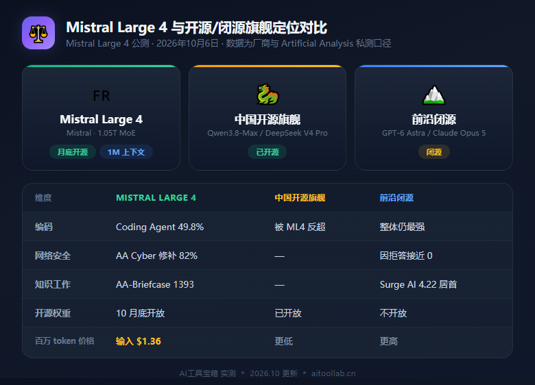Mistral Large 4 与开源/闭源旗舰的定位对比