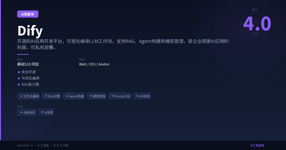 Dify智能体 - 开源的 AI 应用开发平台 | AI工具宝箱