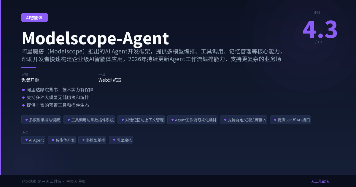 Modelscope-Agent评测2026：功能介绍+使用技巧+免费版体验 - AI工具宝箱