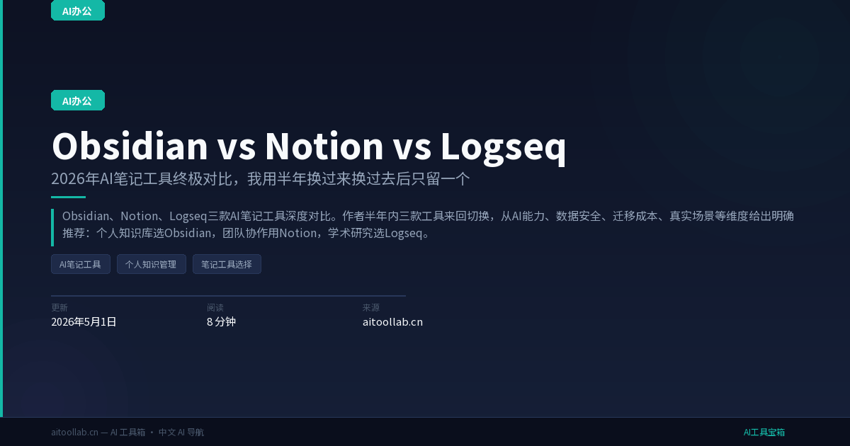 Obsidian vs Notion vs Logseq:2026年AI笔记工具终极对比,我用半年换过来换过去后只留一个 - AI工具宝箱
